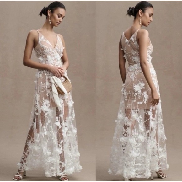 Dress The Population Sidney Deep V-Neck 3D Lace Dress Gown XL NWT Wedding  Floral